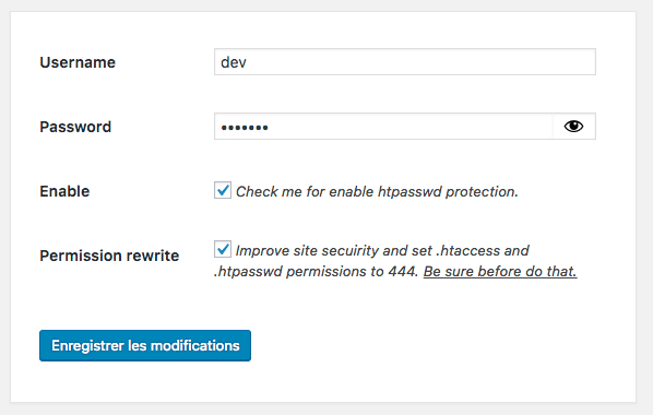 configuration mot de passe wordpress