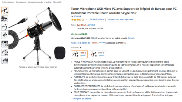 microphone tonor - microphone création vidéo youtube petit budget